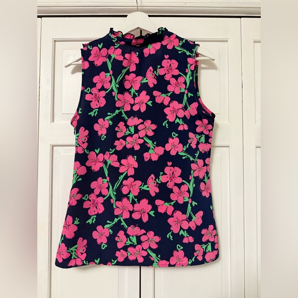 Lilly Pulitzer Allison Floral Ruffle Sleeveless Blouse V-Neck Preppy Spring - Picture 3 of 9